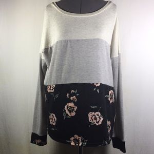 Mai Soli Long Sleeve Solid & Floral Top Size 1XG
